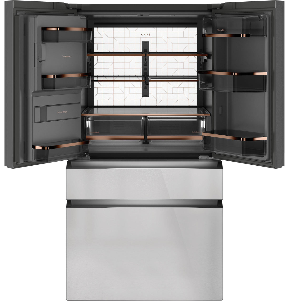 Café™ ENERGY STAR® 27.8 Cu. Ft. Smart 4-Door French-Door Refrigerator in Platinum Glass