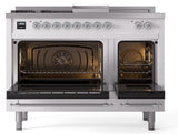 Nostalgie II 48 Inch Dual Fuel Natural Gas Freestanding Range in White with Chrome Trim