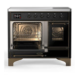 ILVE UMDIB40NR3BKB Majestic III 40 inch Induction Range with 6 Elements, 3.82 cu. ft. Total Oven Capacity (Triple Glass Door, Glossy Black, Burnished)
