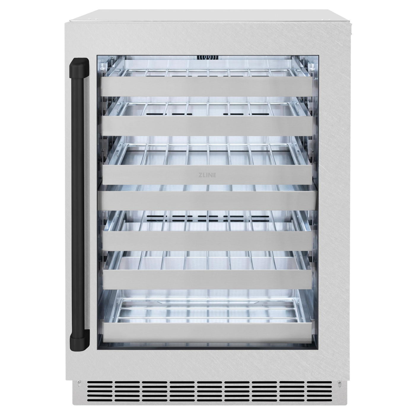 ZLINE Autograph Edition 24 in. Touchstone Dual Zone 44 Bottle Wine Cooler With DuraSnow' Stainless Steel Glass Door And Matte Black Handle (RWDOZ-SN-24-MB)