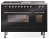 Nostalgie II 48 Inch Dual Fuel Liquid Propane Freestanding Range in Glossy Black with Chrome Trim