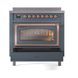 ILVE UNI366NMPBGP Nostalgie II Noblesse 36 inch Induction Range (Triple Glass Door, Blue Grey, Copper)