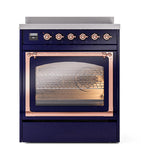 ILVE UNI304NMPMBP Nostalgie II Noblesse 30 inch Induction Range (Triple Glass Door, Midnight Blue, Copper)