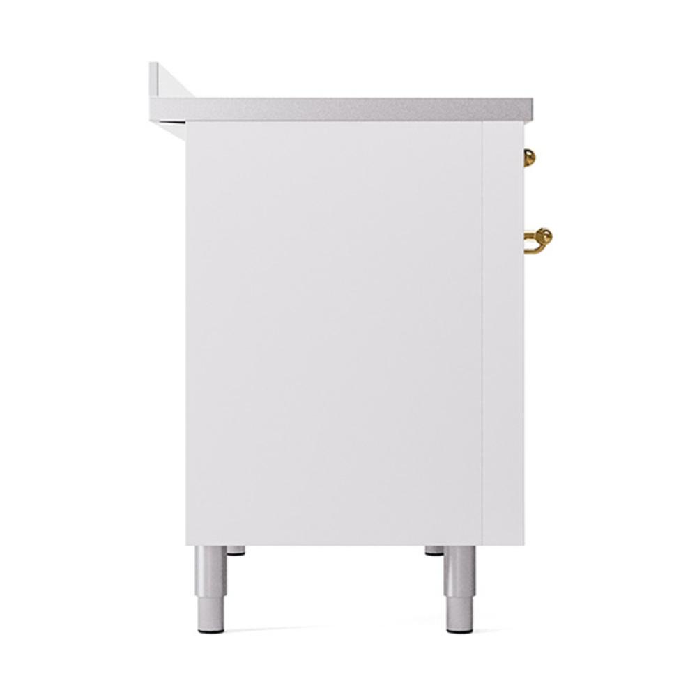 ILVE UNI486QNMPWHG Nostalgie II Noblesse 48 inch Induction Range (Solid Door, White, Brass)