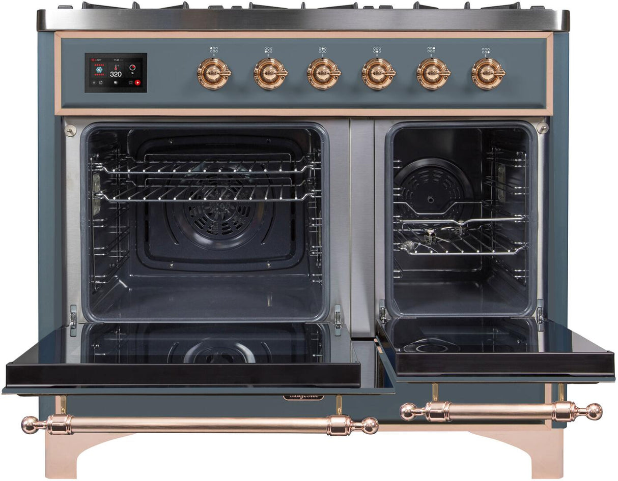 Majestic II 40 Inch Dual Fuel Liquid Propane Freestanding Range in Blue Grey with Copper Trim