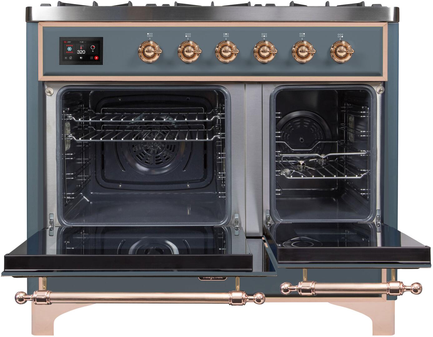 Majestic II 40 Inch Dual Fuel Liquid Propane Freestanding Range in Blue Grey with Copper Trim