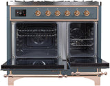 Majestic II 40 Inch Dual Fuel Liquid Propane Freestanding Range in Blue Grey with Copper Trim