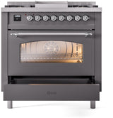 Nostalgie II 36 Inch Dual Fuel Natural Gas Freestanding Range in Matte Graphite with Chrome Trim