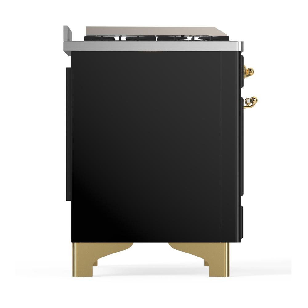 ILVE UM60FSQNR3BKG Majestic III 60 inch Dual Fuel Range with 7 Burners, Griddle and French Top, Dual Function Burner with up to 25,000 BTU (Natural Gas, Solid Door, Glossy Black, Brass)