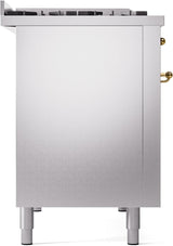 Nostalgie II 48 Inch Dual Fuel Liquid Propane Freestanding Range in Stainless Steel with Brass Trim