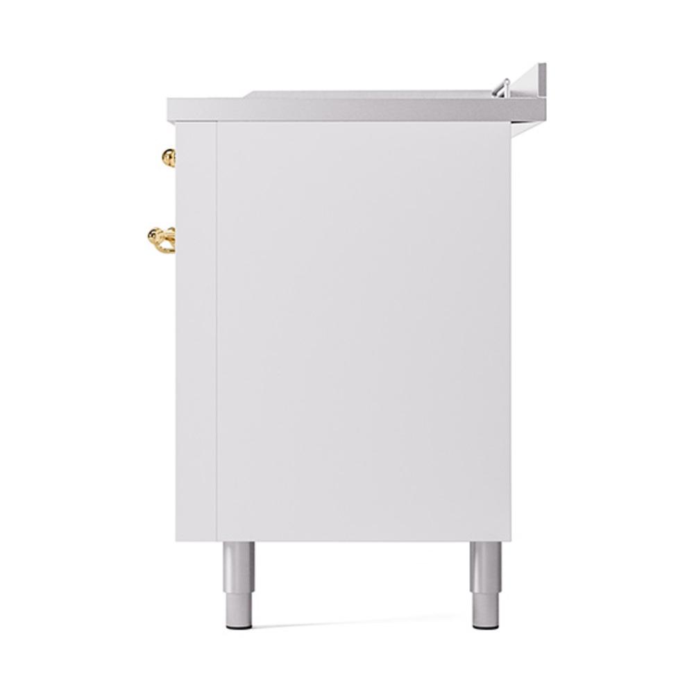 ILVE UN60FSQNMPWHGLP Nostalgie II Noblesse 60 inch Dual Fuel Range (7 Sealed Burners + Griddle + French Top, Liquid Propane, Solid Door, White, Brass)