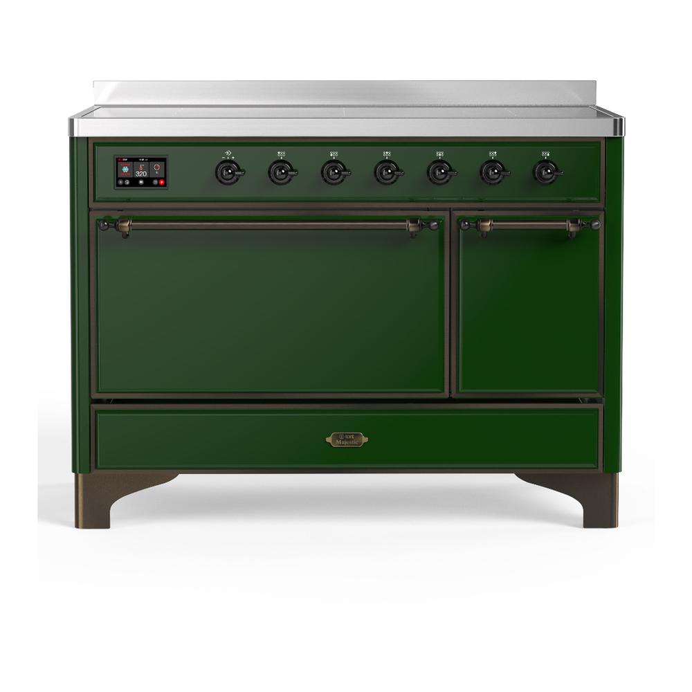 ILVE UMIB48QNR3EGB Majestic III 48 inch Induction Range with 6 Elements, 5.02 cu. ft. Total Oven Capacity (Solid Door, Emerald Green, Burnished)