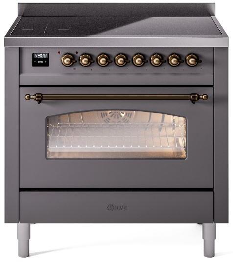 Nostalgie II 36 Inch Electric Freestanding Range in Matte Graphite with Bronze Trim