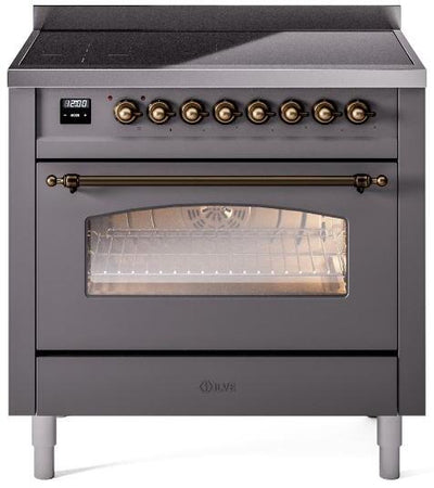 Nostalgie II 36 Inch Electric Freestanding Range in Matte Graphite with Bronze Trim