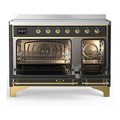 ILVE UMIB48QNR3MGG Majestic III 48 inch Induction Range with 6 Elements, 5.02 cu. ft. Total Oven Capacity (Solid Door, Graphite Matte, Brass)