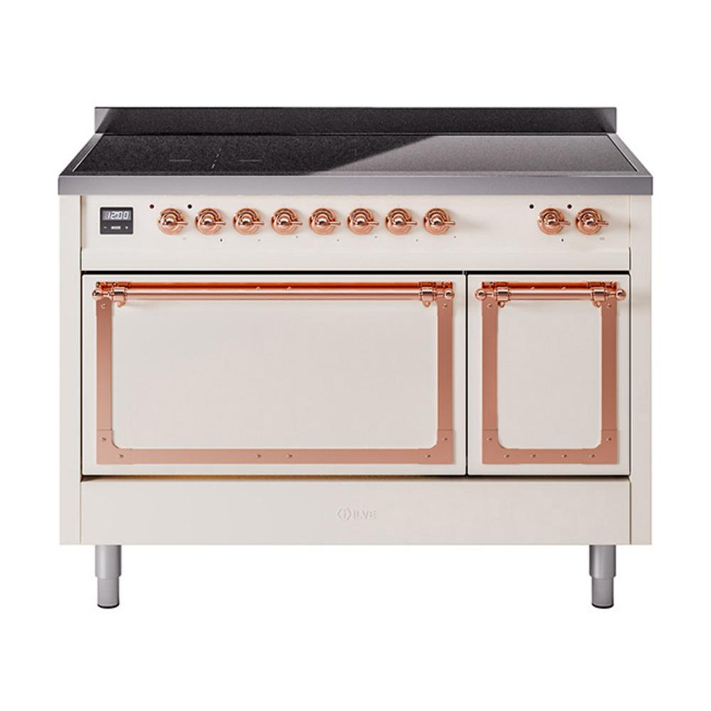 ILVE UNI486QNMPAWP Nostalgie II Noblesse 48 inch Induction Range (Solid Door, Antique White, Copper)