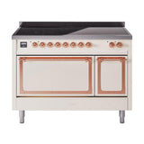 ILVE UNI486QNMPAWP Nostalgie II Noblesse 48 inch Induction Range (Solid Door, Antique White, Copper)