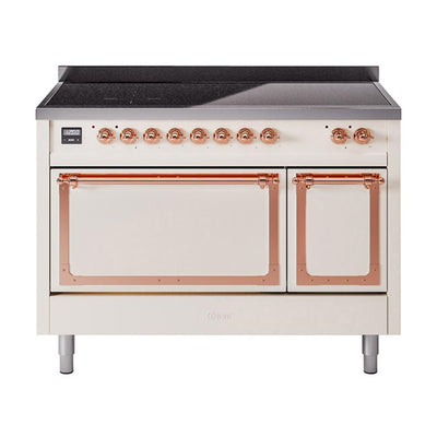 ILVE UNI486QNMPAWP Nostalgie II Noblesse 48 inch Induction Range (Solid Door, Antique White, Copper)