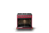 36"W. Dual Fuel Range (Burner: 6b, Finish: Valentine, Trim: Brushed Brass, Fuel: Propane)