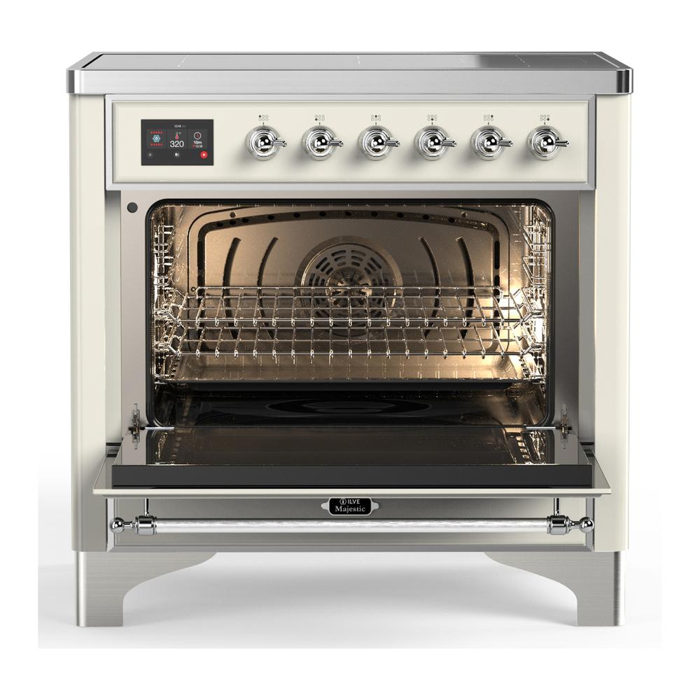 ILVE UMIB36NR3AWC Majestic III 36 inch Induction Range with 6 Elements, 3.5 cu. ft. Total Oven Capacity (Triple Glass Door, Antique White, Chrome)