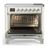 ILVE UMIB36NR3AWC Majestic III 36 inch Induction Range with 6 Elements, 3.5 cu. ft. Total Oven Capacity (Triple Glass Door, Antique White, Chrome)