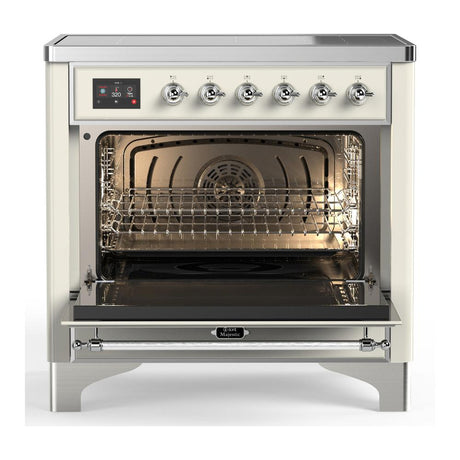 ILVE UMIB36NR3AWC Majestic III 36 inch Induction Range with 6 Elements, 3.5 cu. ft. Total Oven Capacity (Triple Glass Door, Antique White, Chrome)