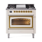 ILVE UN36FNMPAWG Nostalgie II Noblesse 36 inch Dual Fuel Range (Natural Gas, Triple Glass Door, Antique White, Brass)