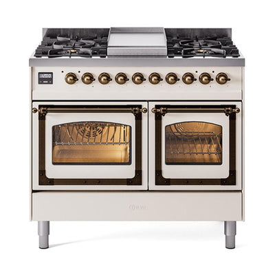 ILVE UND40FNMPAWB Nostalgie II Noblesse 40 inch Dual Fuel Range (Natural Gas, Triple Glass Door, Antique White, Burnished)