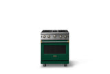 30"W. Open Burner Gas Range (Finish: Ivy, Trim: Brushed Brass, Fuel: Natural Gas)