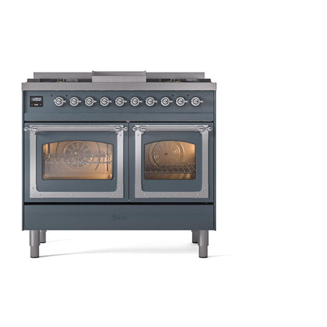 ILVE UND40FNMPBGC Nostalgie II Noblesse 40 inch Dual Fuel Range (Natural Gas, Triple Glass Door, Blue Grey, Chrome)