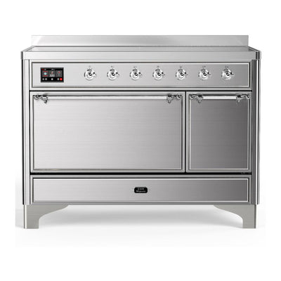 ILVE UMIB48QNR3SSC Majestic III 48 inch Induction Range with 6 Elements, 5.02 cu. ft. Total Oven Capacity (Solid Door, Stainless Steel, Chrome)