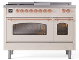 Nostalgie II 48 Inch Dual Fuel Liquid Propane Freestanding Range in Antique White with Copper Trim