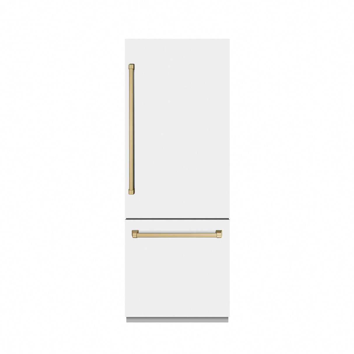 ZLINE Autograph Edition 30 in. 16.1 cu. ft. Built-In Bottom Freezer Refrigerator with Water Dispenser and Ice Maker in White Matte with Graphite Gray Interior and Champagne Bronze Accents (GRBIVZ-WM-30-CB)