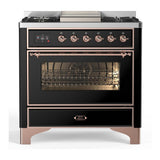 ILVE UM36FNR3BKP Majestic III 36 inch Dual Fuel Range with 6 Black Brass Burners and Griddle, Dual Function Burner up to 25,000 BTU (Triple Glass Door, Glossy Black, Copper, Natural Gas)
