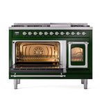 ILVE UN48FNMPEGCLP Nostalgie II Noblesse 48 inch Dual Fuel Range (8 Sealed Burners + Griddle, Liquid Propane, Triple Glass Door, Emerald Green, Chrome)