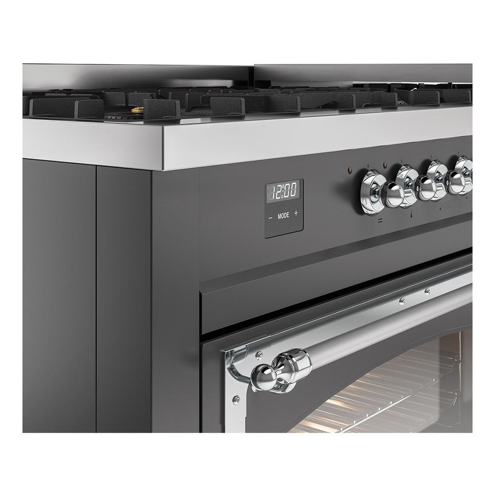 ILVE UN60FNMPMGCLP Nostalgie II Noblesse 60 inch Dual Fuel Range (9 Sealed Burners + Griddle, Liquid Propane, Triple Glass Door, Graphite Matte, Chrome)