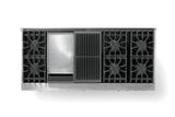 60"W. Sealed Burner Gas Range (Finish: Valentine, Trim: Brushed Brass, Fuel: Natural Gas)