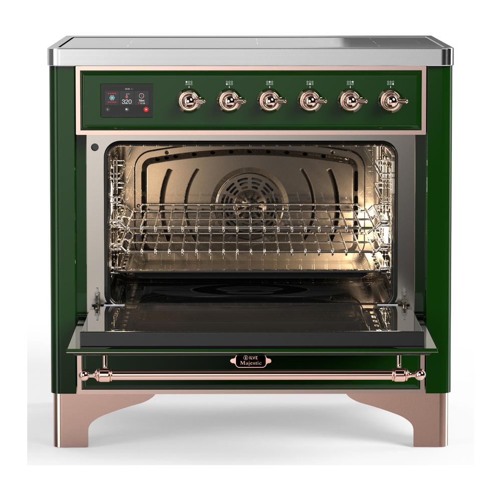 ILVE UMIB36QNR3EGP Majestic III 36 inch Induction Range with 6 Elements, 3.5 cu. ft. Total Oven Capacity (Solid Door, Emerald Green, Copper)