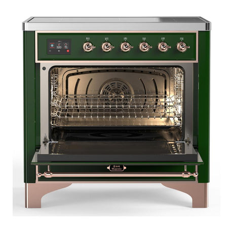 ILVE UMIB36QNR3EGP Majestic III 36 inch Induction Range with 6 Elements, 3.5 cu. ft. Total Oven Capacity (Solid Door, Emerald Green, Copper)