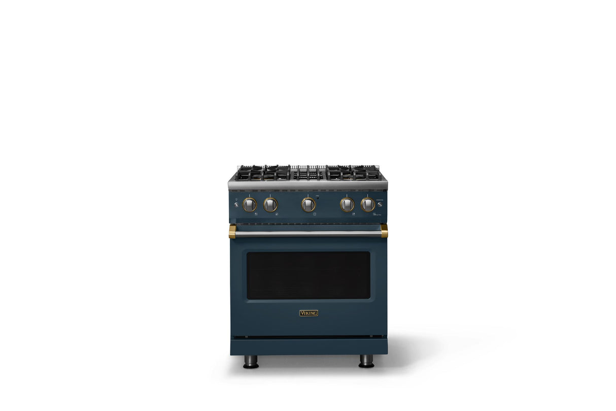 30"W. Sealed Burner Gas Range (Finish: Squall, Trim: Brushed Brass, Fuel: Propane)