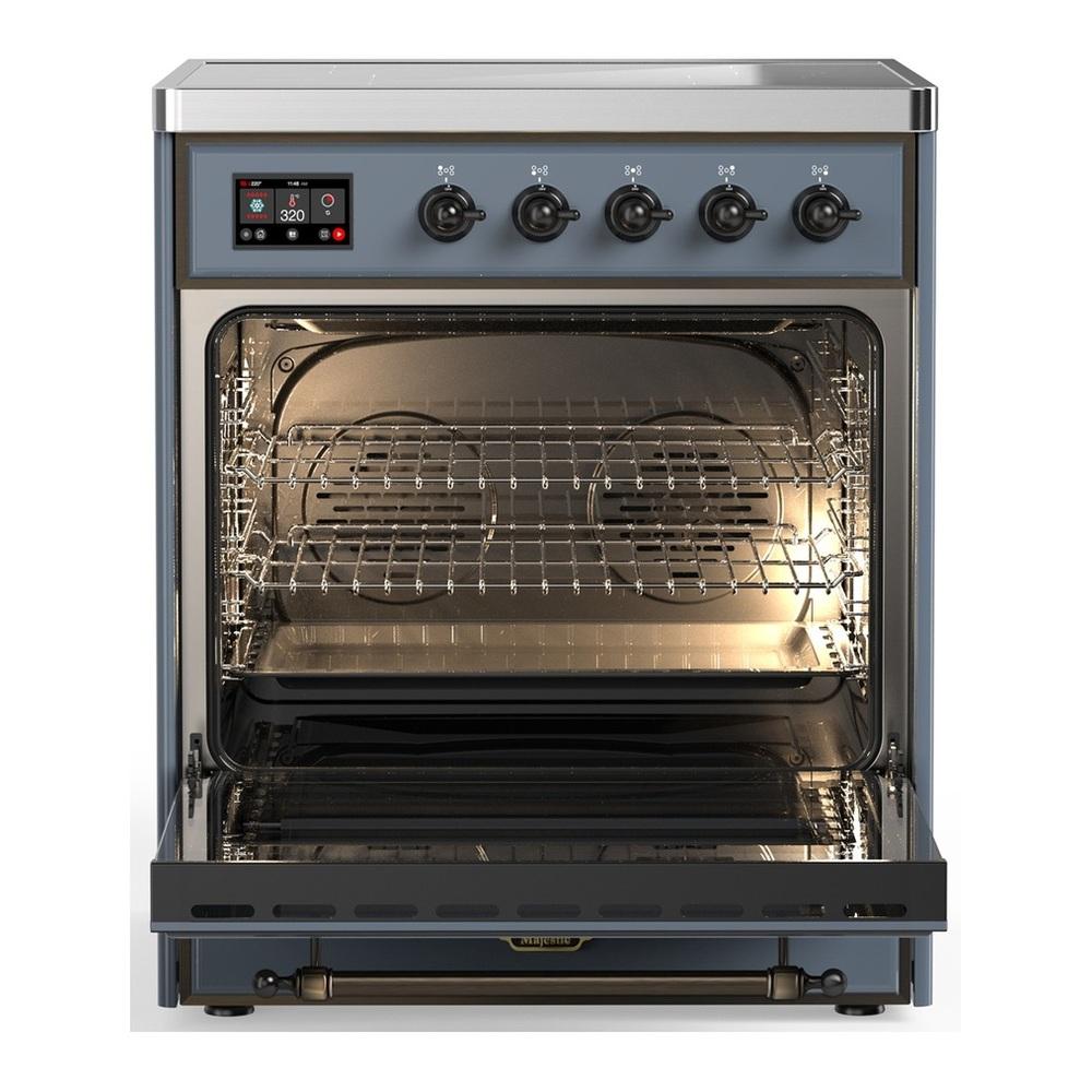 ILVE UMIB30NR3BGB Majestic III 30 inch Induction Range with 4 Elements, 4 cu. ft. Oven Capacity (Triple Glass Door, Blue Grey, Burnished)