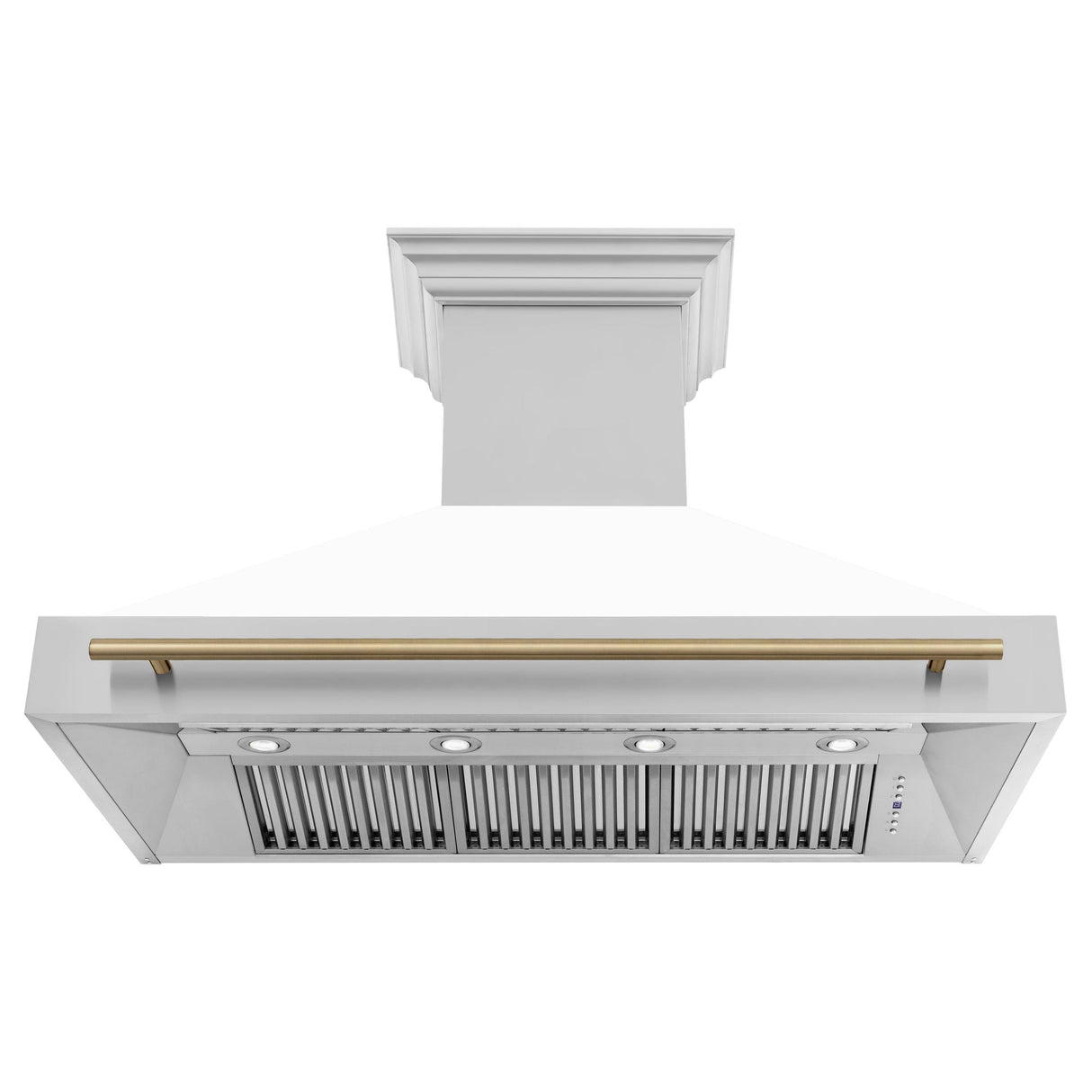 ZLINE 48 in. Autograph Edition Stainless Steel Range Hood with White Matte Shell and Handle (8654STZ-WM48) [Color: Champagne Bronze]