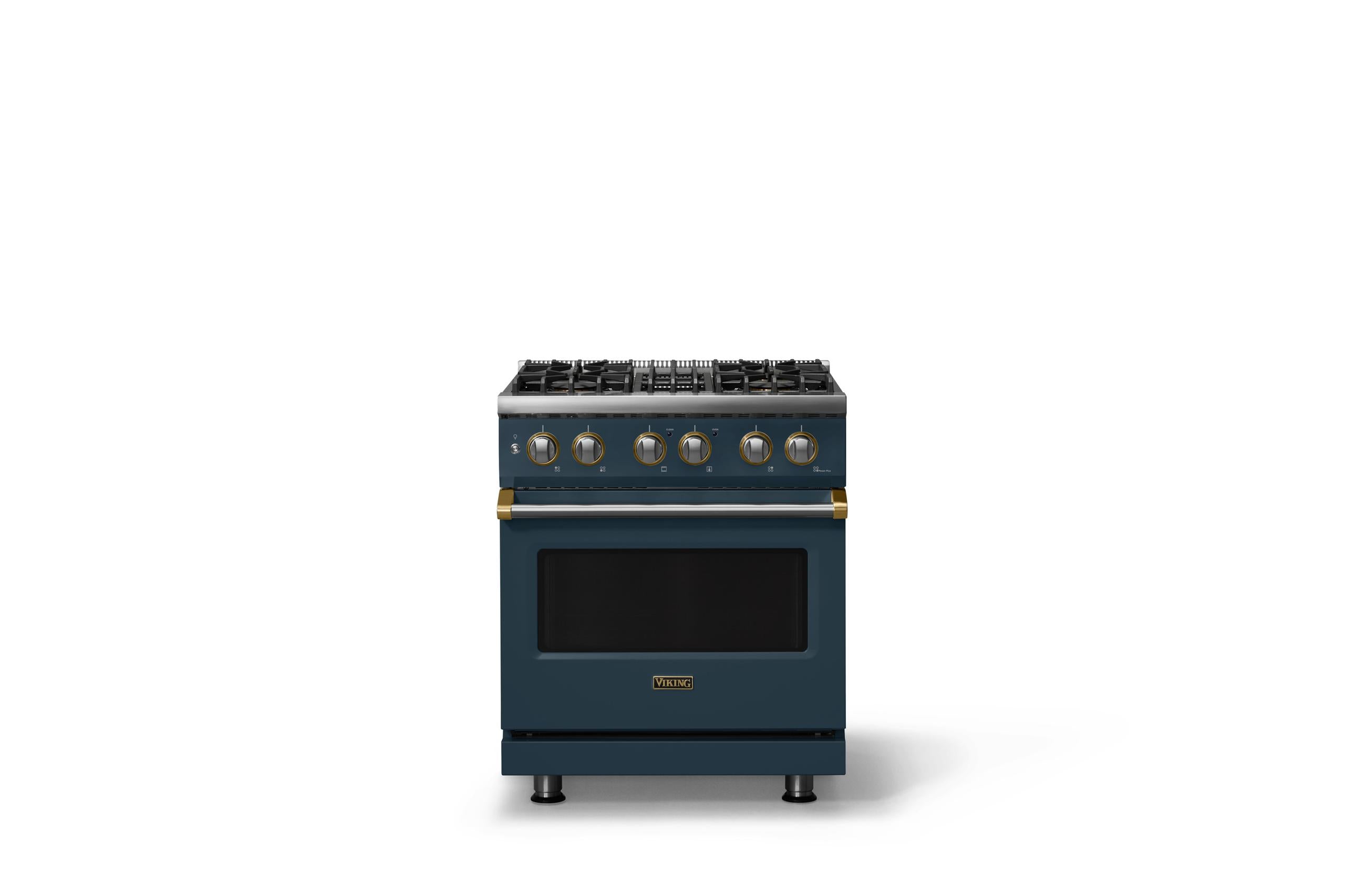 30"W. Dual Fuel Range (Finish: Squall, Trim: Brushed Brass, Fuel: Propane)
