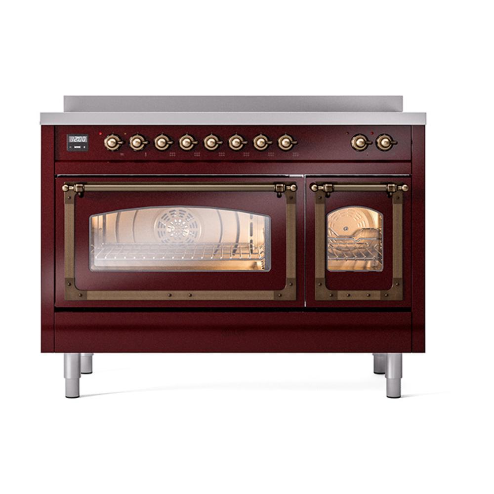 ILVE UNI486NMPBUB Nostalgie II Noblesse 48 inch Induction Range (Triple Glass Door, Burgundy, Burnished)