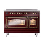 ILVE UNI486NMPBUB Nostalgie II Noblesse 48 inch Induction Range (Triple Glass Door, Burgundy, Burnished)