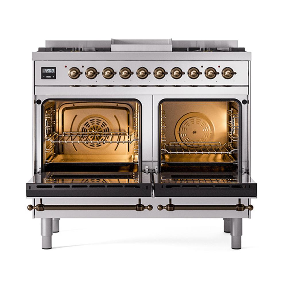 ILVE UND40FQNMPSSBLP Nostalgie II Noblesse 40 inch Dual Fuel Range (Liquid Propane, Solid Door, Stainless Steel, Burnished)