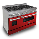 ZLINE 48 in. DuraSnow Stainless Steel 6.0 cu.ft. 7 Gas Burner/Electric Oven Range with Color Door Options (RAS-SN-48) [Color: Red Gloss]