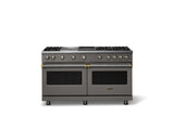 60"W. Sealed Burner Gas Range (Finish: Damascus Gray, Trim: Brushed Brass, Fuel: Propane)