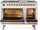 Nostalgie II 48 Inch Dual Fuel Liquid Propane Freestanding Range in Antique White with Brass Trim
