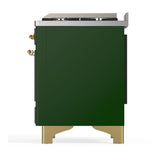 ILVE UM48FQNR3EGGLP Majestic III 48 inch Dual Fuel Range with 8 Burners and Griddle, Dual Function Burner up to 25,000 BTU (Liquid Propane, Solid Door, Emerald Green, Brass)